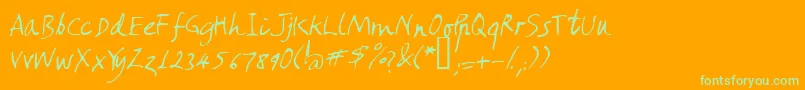 Amano-Schriftart – Grüne Schriften auf orangefarbenem Hintergrund