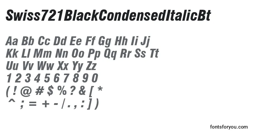 Шрифт Swiss721BlackCondensedItalicBt – алфавит, цифры, специальные символы