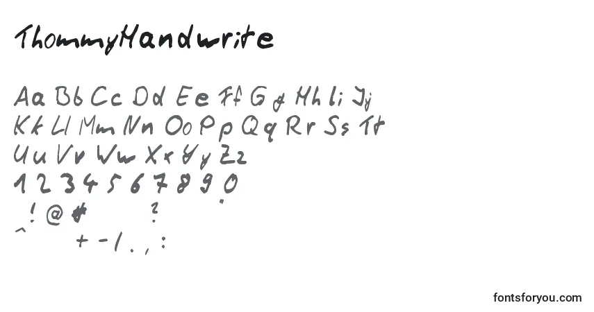 A fonte ThommyHandwrite – alfabeto, números, caracteres especiais
