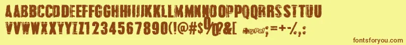 Fonte GrungeOverlordsPersonalUseOnly – fontes marrons em um fundo amarelo