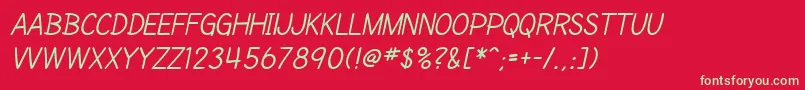 フォントSfCartoonistHandScItalic – 赤い背景に緑の文字