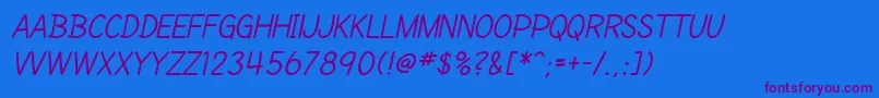 Czcionka SfCartoonistHandScItalic – fioletowe czcionki na niebieskim tle
