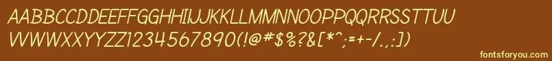 Więcej informacji o czcionce SfCartoonistHandScItalic Czcionka SfCartoonistHandScItalic – żółte czcionki na brązowym tle