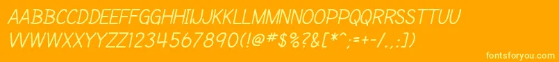 Lisätietoja SfCartoonistHandScItalic-fontista SfCartoonistHandScItalic-fontti – keltaiset fontit oranssilla taustalla