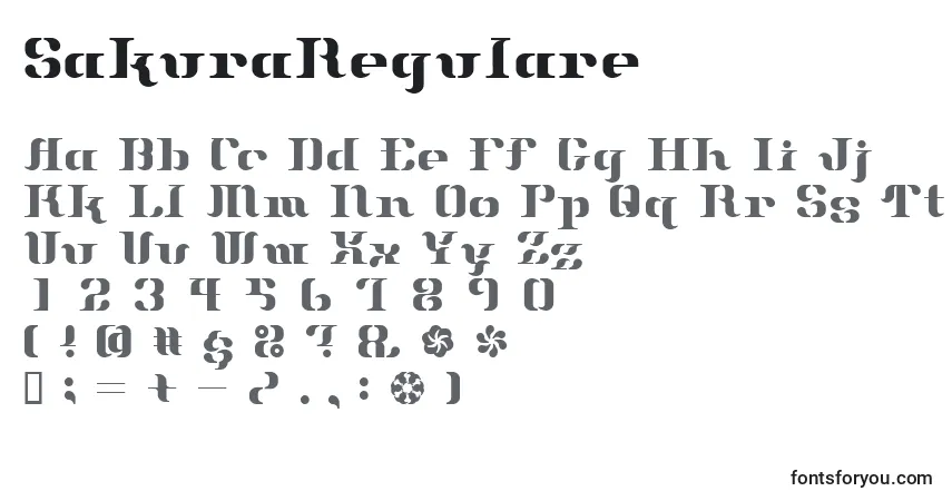 Шрифт SakuraRegulare – алфавит, цифры, специальные символы