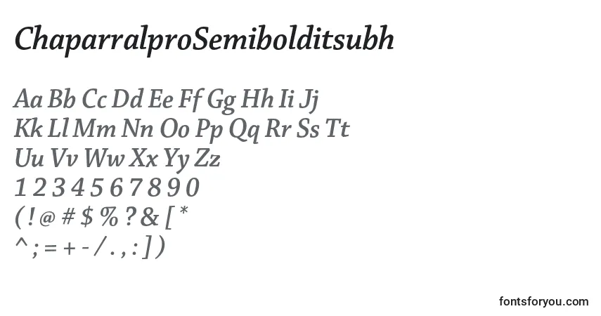Fuente ChaparralproSemibolditsubh - alfabeto, números, caracteres especiales