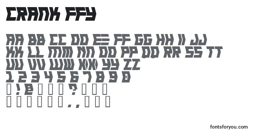 Schriftart Crank ffy – Alphabet, Zahlen, spezielle Symbole