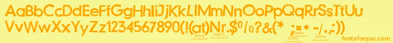 Fonte JustanotherstampfontDemo – fontes laranjas em um fundo amarelo