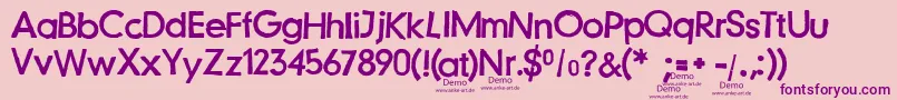 JustanotherstampfontDemo-fontti – violetit fontit vaaleanpunaisella taustalla