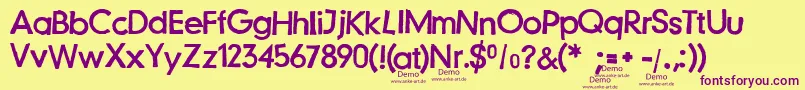 JustanotherstampfontDemo-fontti – violetit fontit keltaisella taustalla