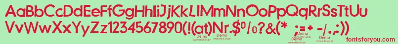 Czcionka JustanotherstampfontDemo – czerwone czcionki na zielonym tle