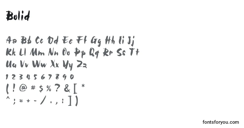 A fonte Bolid – alfabeto, números, caracteres especiais