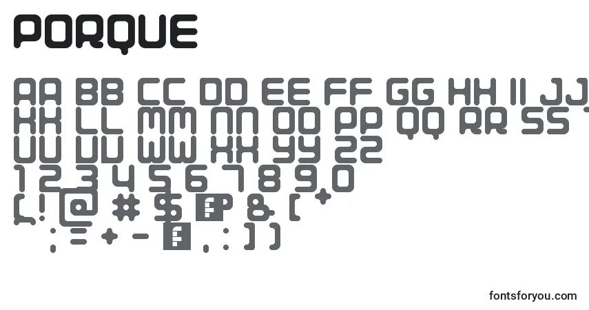 Czcionka Porque – alfabet, cyfry, specjalne znaki