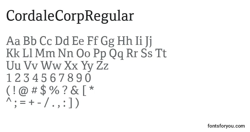 Schriftart CordaleCorpRegular – Alphabet, Zahlen, spezielle Symbole