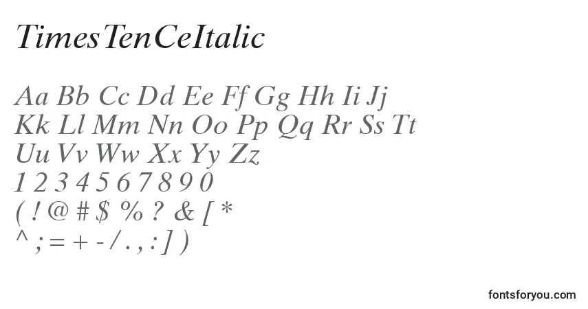 A fonte TimesTenCeItalic – alfabeto, números, caracteres especiais