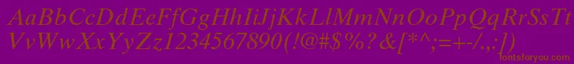 Fonte TimesTenCeItalic – fontes marrons em um fundo roxo