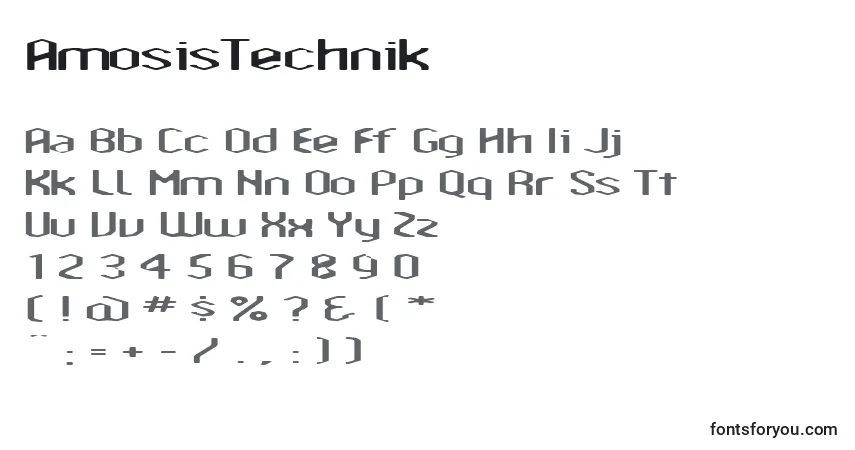 AmosisTechnik-fontti – aakkoset, numerot, erikoismerkit