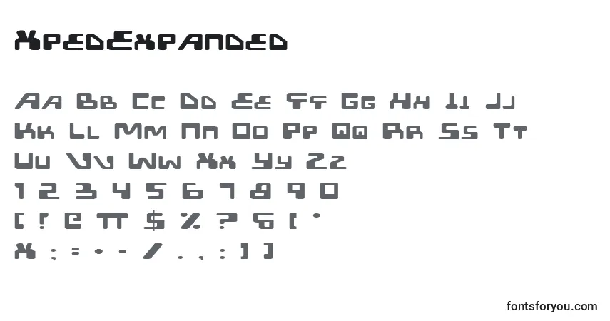 A fonte XpedExpanded – alfabeto, números, caracteres especiais