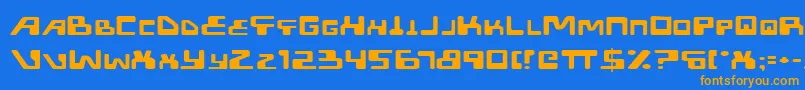 フォントXpedExpanded – オレンジ色の文字が青い背景にあります。