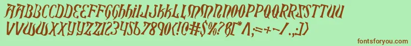フォントXiphosCounterRotated – 緑の背景に茶色のフォント