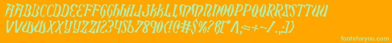 XiphosCounterRotated-Schriftart – Grüne Schriften auf orangefarbenem Hintergrund