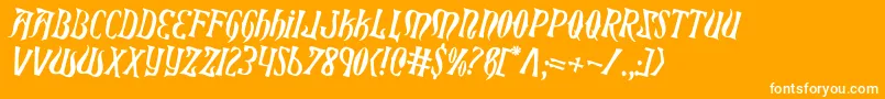 XiphosCounterRotated-Schriftart – Weiße Schriften auf orangefarbenem Hintergrund