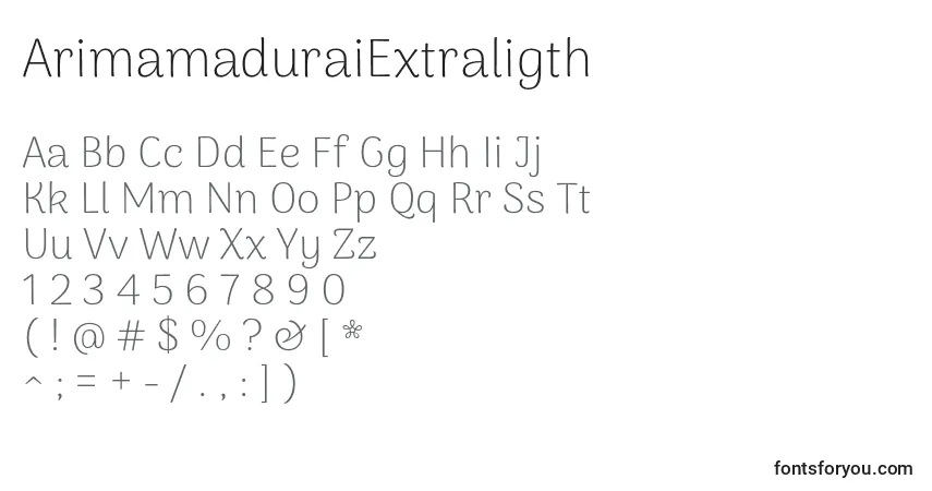 Schriftart ArimamaduraiExtraligth – Alphabet, Zahlen, spezielle Symbole