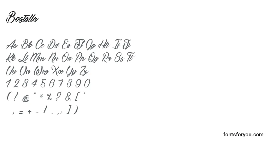 A fonte BostellaС† – alfabeto, números, caracteres especiais