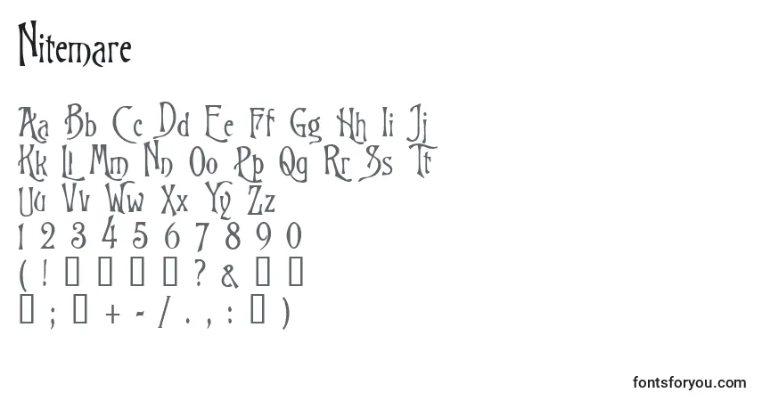 A fonte Nitemare – alfabeto, números, caracteres especiais