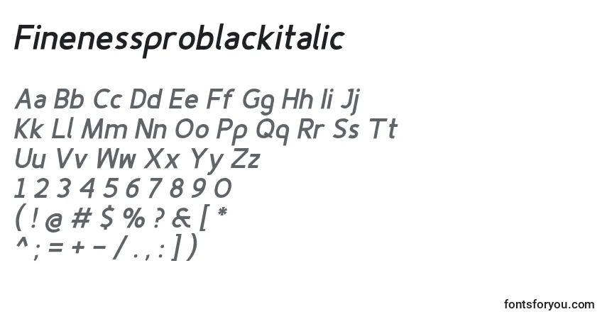 A fonte Finenessproblackitalic – alfabeto, números, caracteres especiais