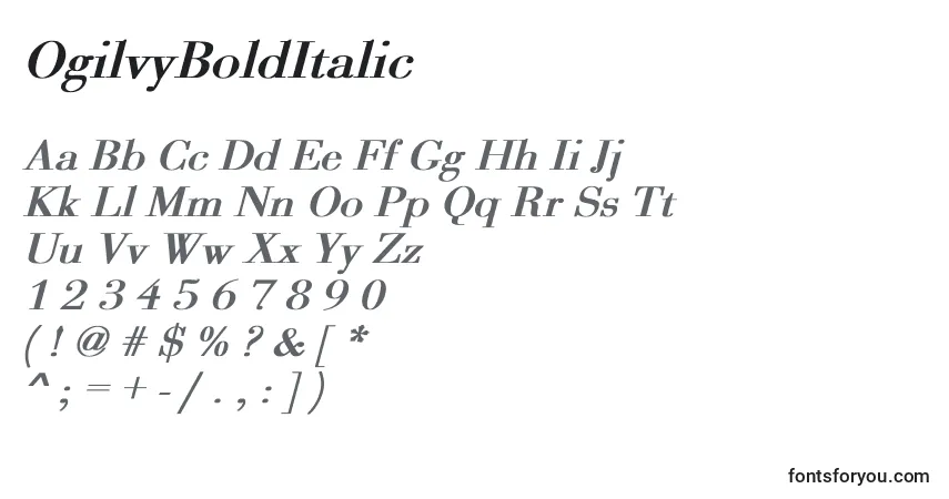A fonte OgilvyBoldItalic – alfabeto, números, caracteres especiais