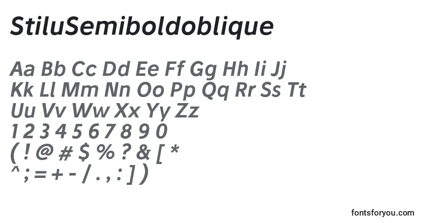 Шрифт StiluSemiboldoblique – алфавит, цифры, специальные символы
