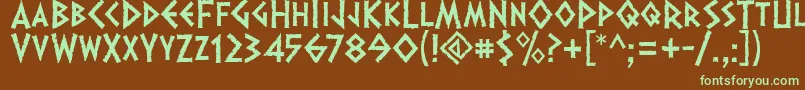 フォントDalek – 緑色の文字が茶色の背景にあります。