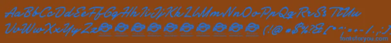 SocietyeditorPersonalUse-Schriftart – Blaue Schriften auf braunem Hintergrund