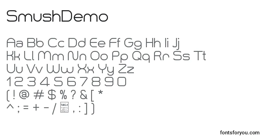 SmushDemo-fontti – aakkoset, numerot, erikoismerkit