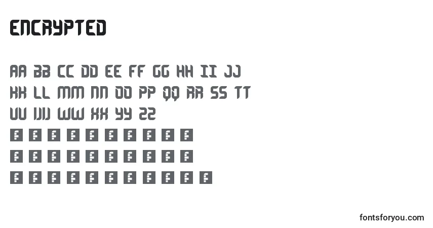 A fonte Encrypted – alfabeto, números, caracteres especiais