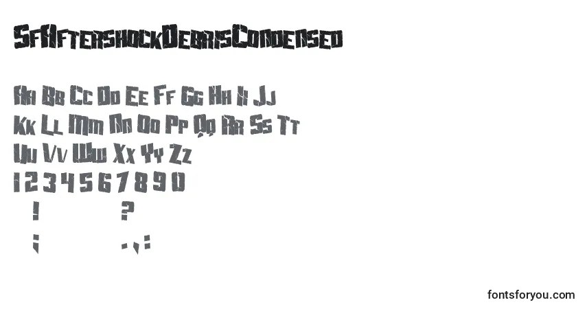 A fonte SfAftershockDebrisCondensed – alfabeto, números, caracteres especiais