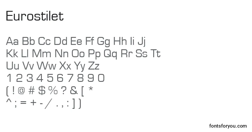 A fonte Eurostilet – alfabeto, números, caracteres especiais