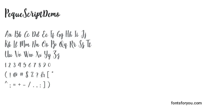 Schriftart PequeScriptDemo – Alphabet, Zahlen, spezielle Symbole