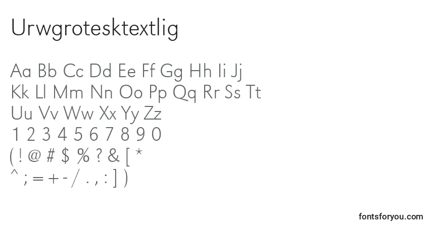 A fonte Urwgrotesktextlig – alfabeto, números, caracteres especiais