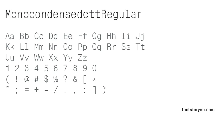 Czcionka MonocondensedcttRegular – alfabet, cyfry, specjalne znaki