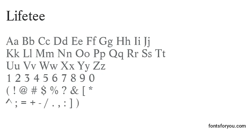 Czcionka Lifetee – alfabet, cyfry, specjalne znaki