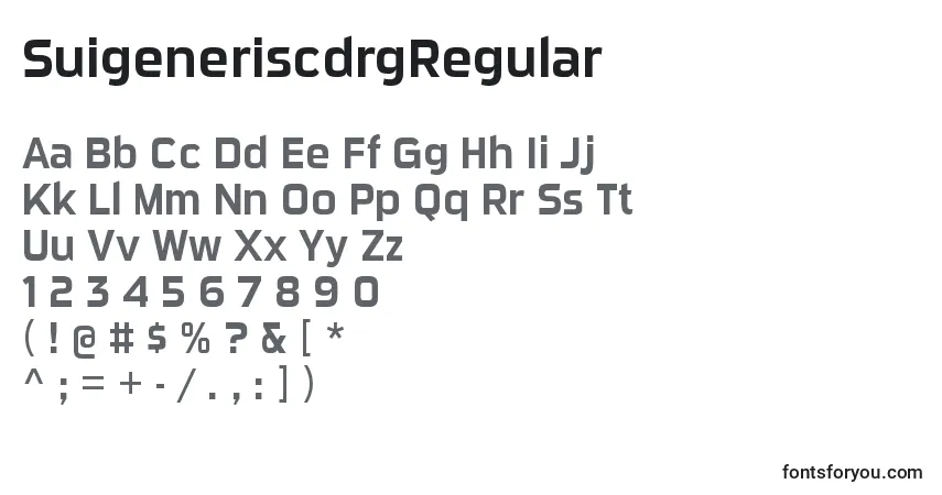 A fonte SuigeneriscdrgRegular – alfabeto, números, caracteres especiais