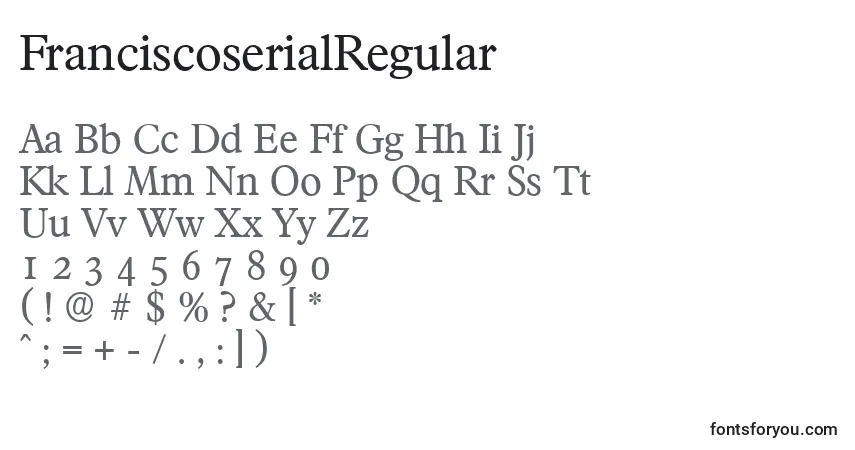 Czcionka FranciscoserialRegular – alfabet, cyfry, specjalne znaki