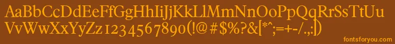 フォントFranciscoserialRegular – オレンジ色の文字が茶色の背景にあります。