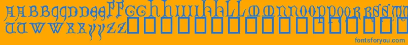 DecoratedMajuscules14thC.-Schriftart – Blaue Schriften auf orangefarbenem Hintergrund