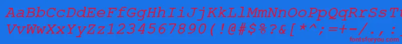 Fonte ErKurierKoi8Italic – fontes vermelhas em um fundo azul