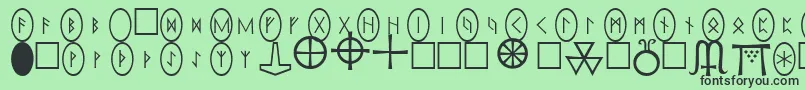 PiRhoRunestonesフォントについての詳細 フォントPiRhoRunestones – 緑の背景に黒い文字