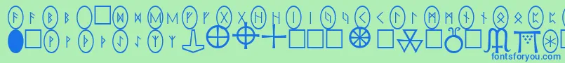 PiRhoRunestonesフォントについての詳細 フォントPiRhoRunestones – 青い文字は緑の背景です。