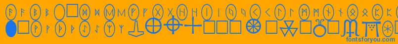 フォントPiRhoRunestones – オレンジの背景に青い文字